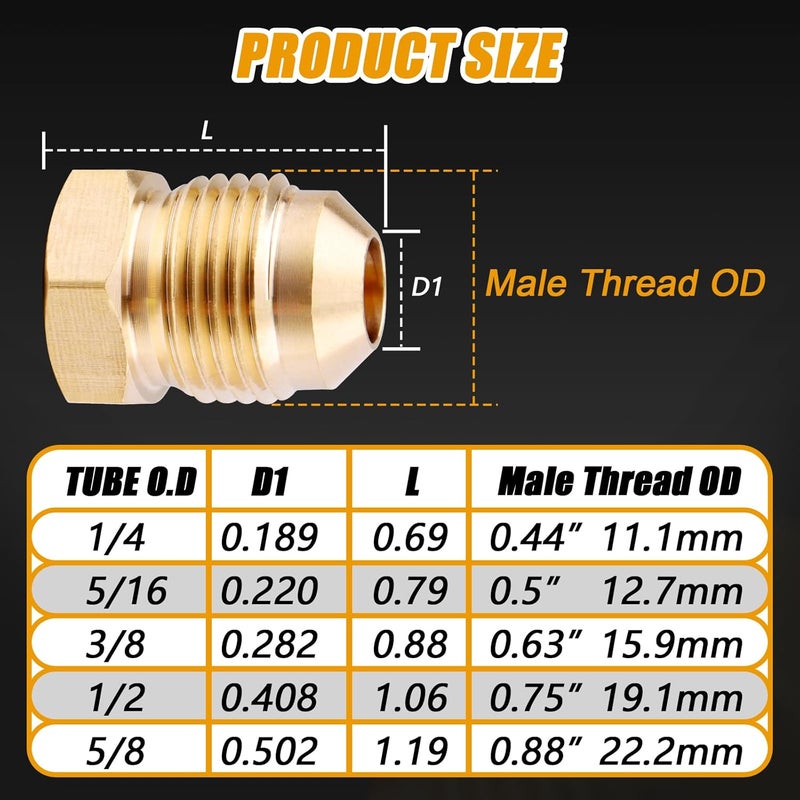 TOPGO 3 Pack Brass Flared Plug 1/4 Inch Tube OD Flare Tube Fitting SAE 45 Degree Hex Pipe Plug Seal Plug - Image 3